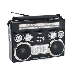QFX Black Portable Retro AM/FM/SW 3-Band Radio With Flashlight Bluetooth Boombox